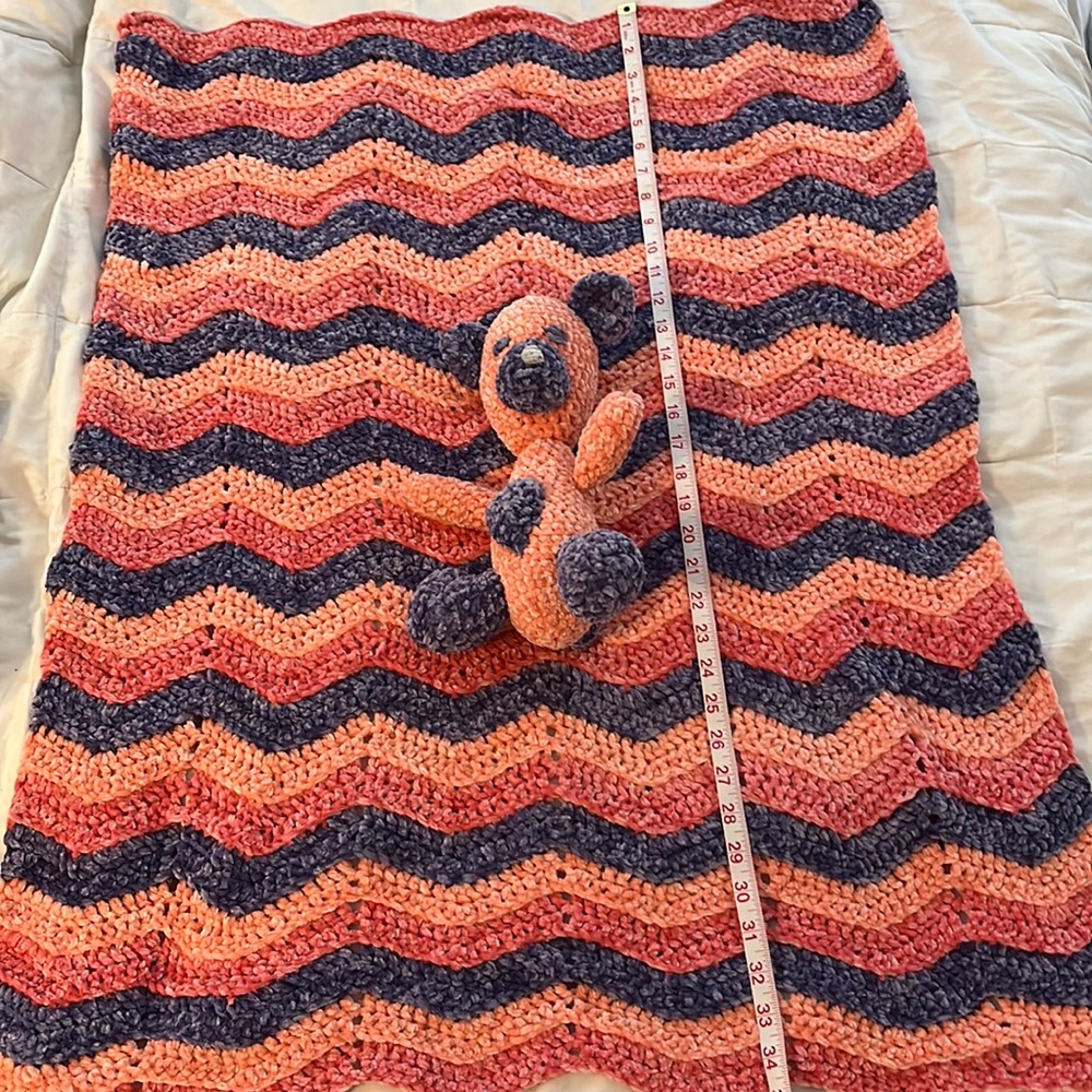 Handmade baby blanket and bear